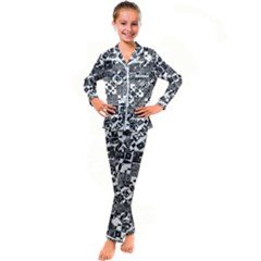 Black And White Geometric Print Kid s Satin Long Sleeve Pajamas Set