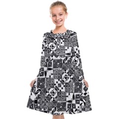 Black And White Geometric Print Kids  Midi Sailor Dress