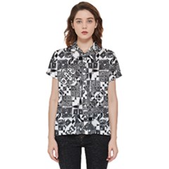 Black And White Geometric Print Short Sleeve Pocket Shirt