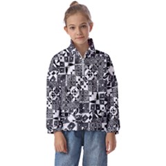 Black And White Geometric Print Kids  Half Zip Hoodie