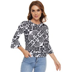 Black And White Geometric Print Bell Sleeve Top