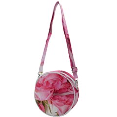 Magenta Bouquet Crossbody Circle Bag by kaleidomarblingart