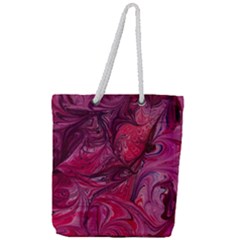 Red Feathers Full Print Rope Handle Tote (large) by kaleidomarblingart