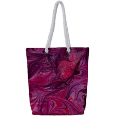 Red Feathers Full Print Rope Handle Tote (small) by kaleidomarblingart