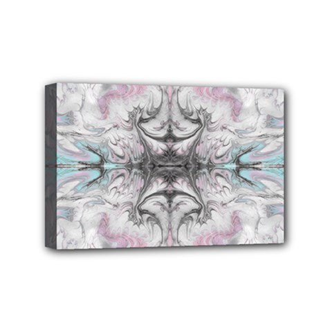 Pink On Grey Arabesque Mini Canvas 6  X 4  (stretched) by kaleidomarblingart