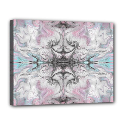 Pink On Grey Arabesque Canvas 14  X 11  (stretched) by kaleidomarblingart