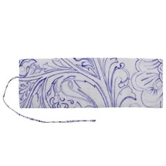 Blue Biro Ornate Roll Up Canvas Pencil Holder (m) by kaleidomarblingart