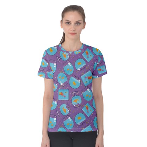 Aquarium With Fish And Sparkles Women s Cotton Tee by SychEva