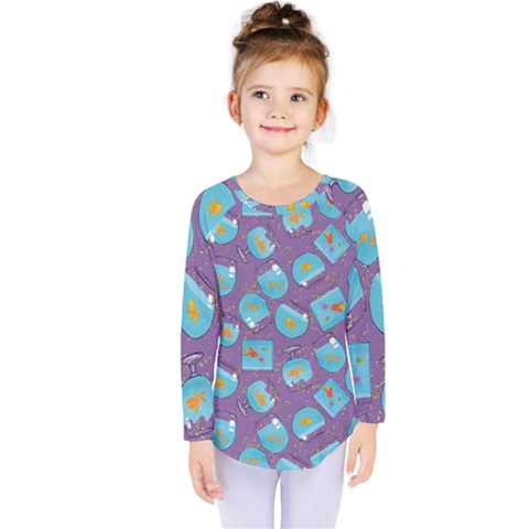 Aquarium With Fish And Sparkles Kids  Long Sleeve Tee by SychEva