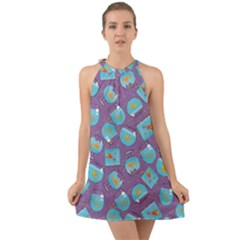 Aquarium With Fish And Sparkles Halter Tie Back Chiffon Dress