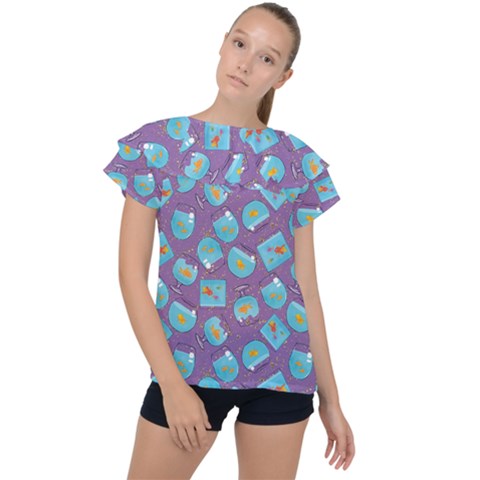 Aquarium With Fish And Sparkles Ruffle Collar Chiffon Blouse by SychEva