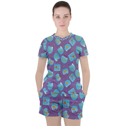 Aquarium With Fish And Sparkles Women s Tee And Shorts Set by SychEva