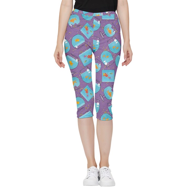 Aquarium With Fish And Sparkles Inside Out Lightweight Velour Capri Leggings 