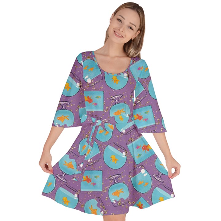 Aquarium With Fish And Sparkles Velour Kimono Dress