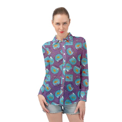 Aquarium With Fish And Sparkles Long Sleeve Chiffon Shirt by SychEva