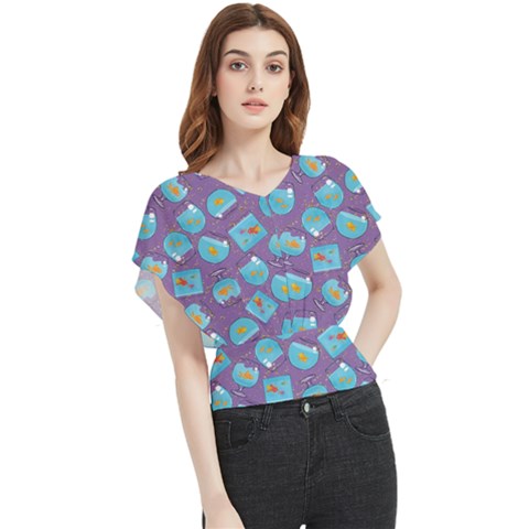 Aquarium With Fish And Sparkles Butterfly Chiffon Blouse by SychEva