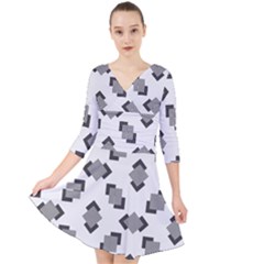 Black White Minimal Art Quarter Sleeve Front Wrap Dress