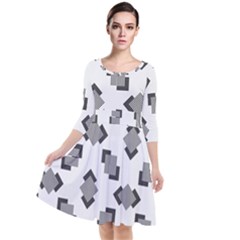 Black White Minimal Art Quarter Sleeve Waist Band Dress