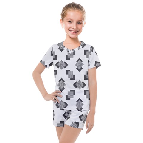 Black White Minimal Art Kids  Mesh Tee And Shorts Set by designsbymallika