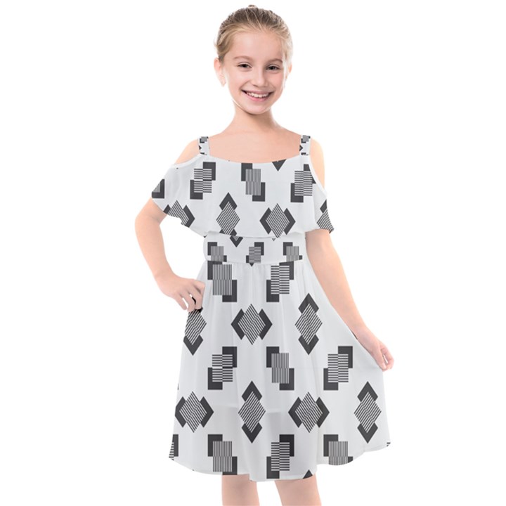 Black White Minimal Art Kids  Cut Out Shoulders Chiffon Dress