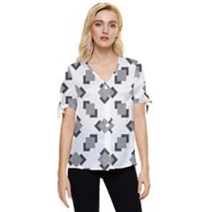 Black White Minimal Art Bow Sleeve Button Up Top