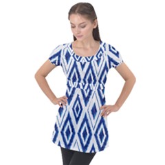 Blue Diamond Pattern Puff Sleeve Tunic Top by designsbymallika