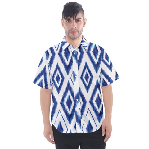 Blue Diamond Pattern Men s Short Sleeve Shirt by designsbymallika