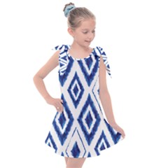 Blue Diamond Pattern Kids  Tie Up Tunic Dress