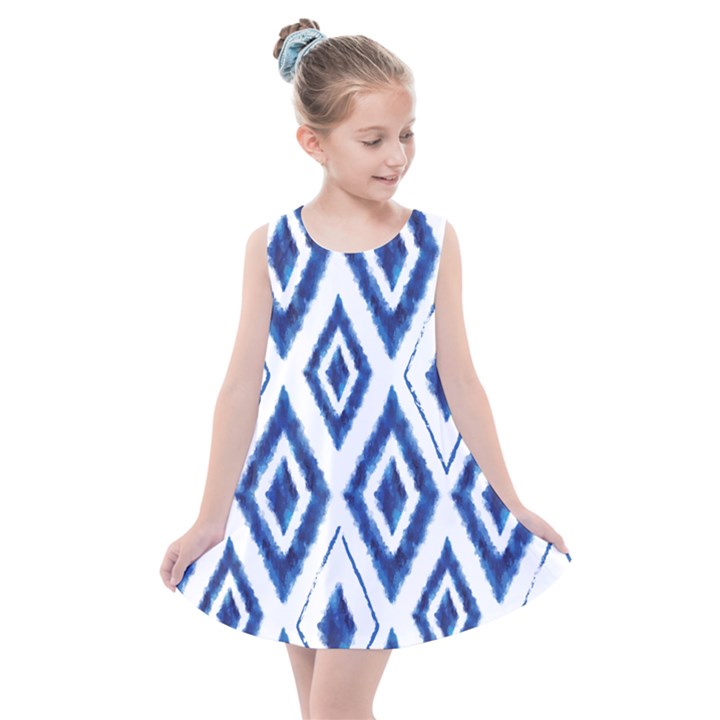 Blue Diamond Pattern Kids  Summer Dress