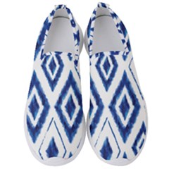 Blue Diamond Pattern Men s Slip On Sneakers by designsbymallika