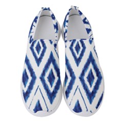 Blue Diamond Pattern Women s Slip On Sneakers by designsbymallika