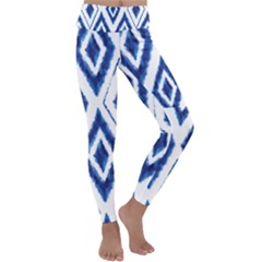 Blue Diamond Pattern Kids  Lightweight Velour Classic Yoga Leggings by designsbymallika