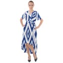 Blue Diamond Pattern Front Wrap High Low Dress View1