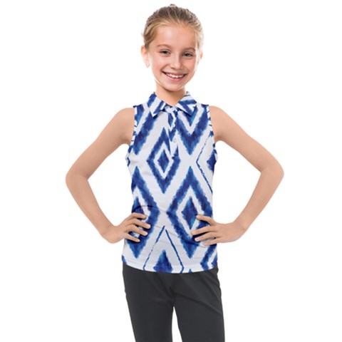 Blue Diamond Pattern Kids  Sleeveless Polo Tee by designsbymallika