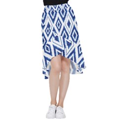 Blue Diamond Pattern Frill Hi Low Chiffon Skirt