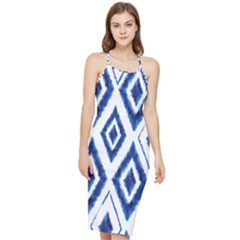 Blue Diamond Pattern Bodycon Cross Back Summer Dress