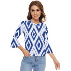 Blue Diamond Pattern Bell Sleeve Top