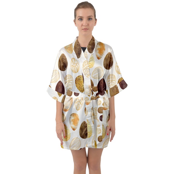 Golden Egg Easter Half Sleeve Satin Kimono 