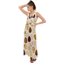 Golden Egg Easter V-neck Chiffon Maxi Dress by designsbymallika