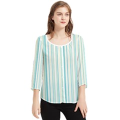 Green Stripes Chiffon Quarter Sleeve Blouse