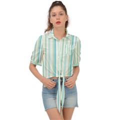 Green Stripes Tie Front Shirt  by designsbymallika