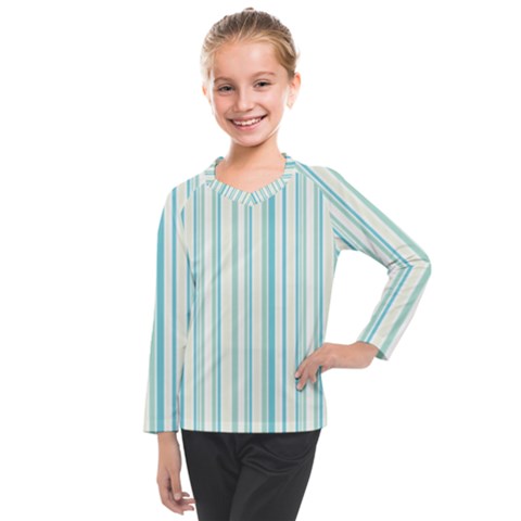 Green Stripes Kids  Long Mesh Tee by designsbymallika