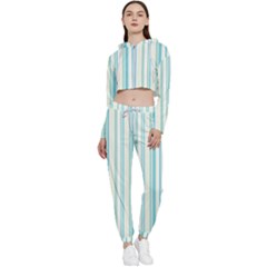 Green Stripes Cropped Zip Up Lounge Set by designsbymallika