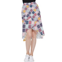 Ethnic Print Multicolor Frill Hi Low Chiffon Skirt