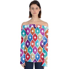 Hexagonal Color Pattern Off Shoulder Long Sleeve Top by designsbymallika