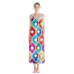 Hexagonal Color Pattern Button Up Chiffon Maxi Dress by designsbymallika