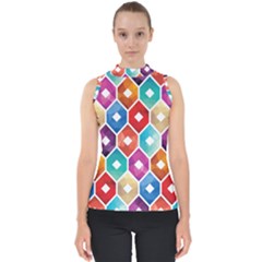 Hexagonal Color Pattern Mock Neck Shell Top by designsbymallika