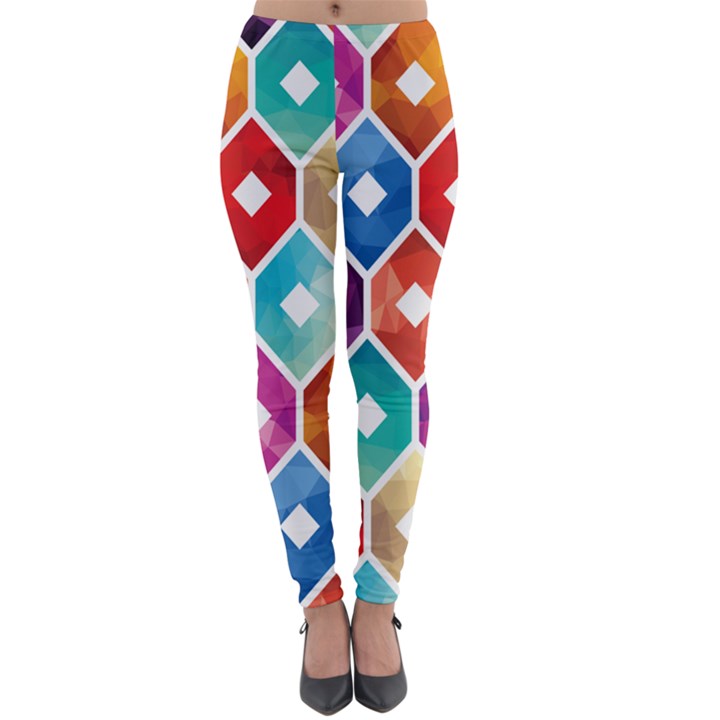 Hexagonal Color Pattern Lightweight Velour Leggings