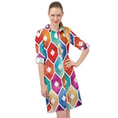 Hexagonal Color Pattern Long Sleeve Mini Shirt Dress by designsbymallika