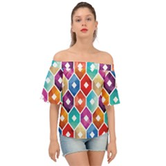 Hexagonal Color Pattern Off Shoulder Short Sleeve Top by designsbymallika